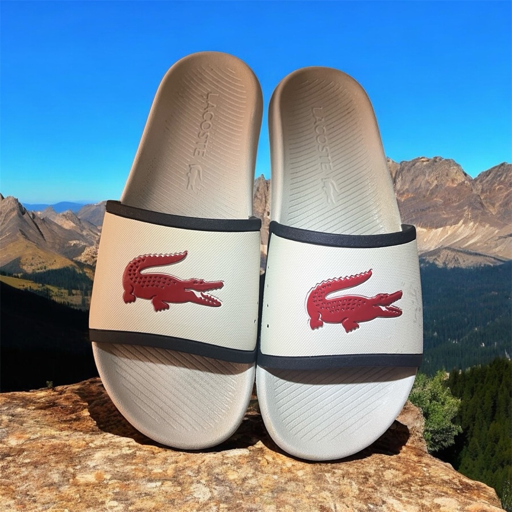 Slides Lacoste Cream with Red Logo